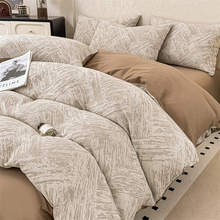 灰鲸2025新款A类全棉三层纱色织提花系列四件套 本色-咖