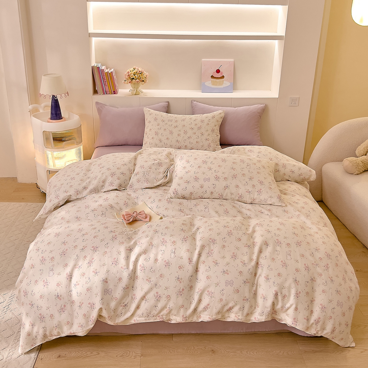 91家纺网 家纺一手货源 找家纺 DoDo 兜兜 2025新款全棉纯棉小温暖双层纱四件套【可定做尺寸】 丛林小兔