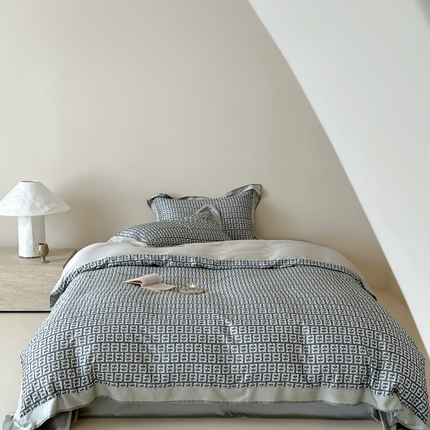 赫帛 2025新款60s数码印花天丝棉四件套-字母F 字母F-绿色