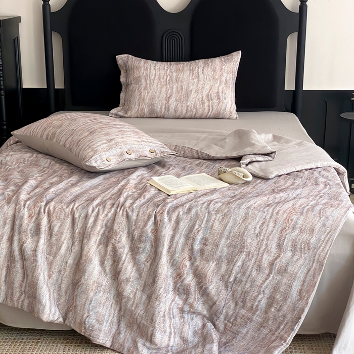 91家纺网 家纺一手货源 找家纺 （总）赫帛 2025新款60支全棉双层纱夏被-云屿沁棕