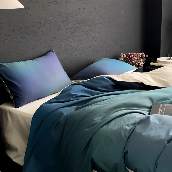 91家纺网 家纺一手货源 找家纺 （总）赫帛 2025新款50s缎纹数码印花长绒棉四件套-只此青绿（风格二）