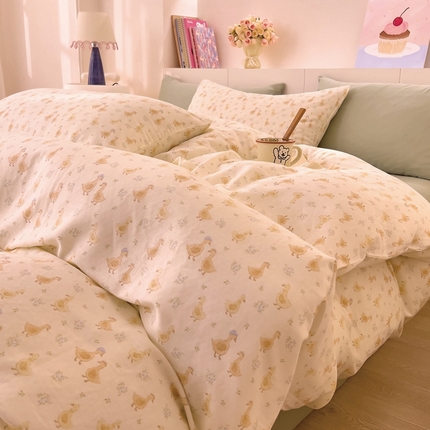 91家纺网 家纺一手货源 找家纺 DoDo 兜兜 2025新款全棉纯棉小温暖双层纱四件套【可定做尺寸】 快乐鸭