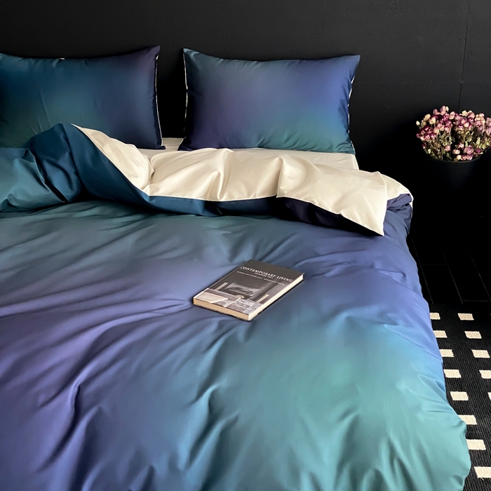 91家纺网 家纺一手货源 找家纺 （总）赫帛 2025新款50s缎纹数码印花长绒棉四件套-只此青绿（风格二）