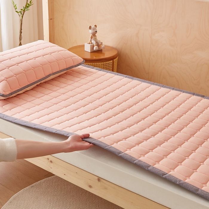 91家纺网 家纺一手货源 找家纺 暖季家纺 2025新款A类水洗棉学生絮叠床护垫 絮叠床护垫-粉