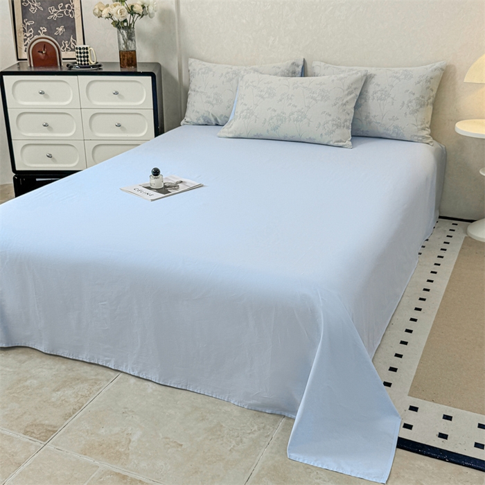 91家纺网 家纺一手货源 找家纺 灰鲸2025新款A类全棉三层纱色织提花系列四件套 初春-蓝