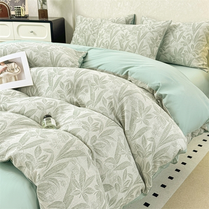 91家纺网 家纺一手货源 找家纺 （总）灰鲸2025新款A类全棉三层纱色织提花系列四件套