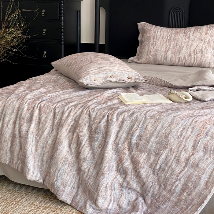 91家纺网 家纺一手货源 找家纺 （总）赫帛 2025新款60支全棉双层纱夏被-云屿沁棕