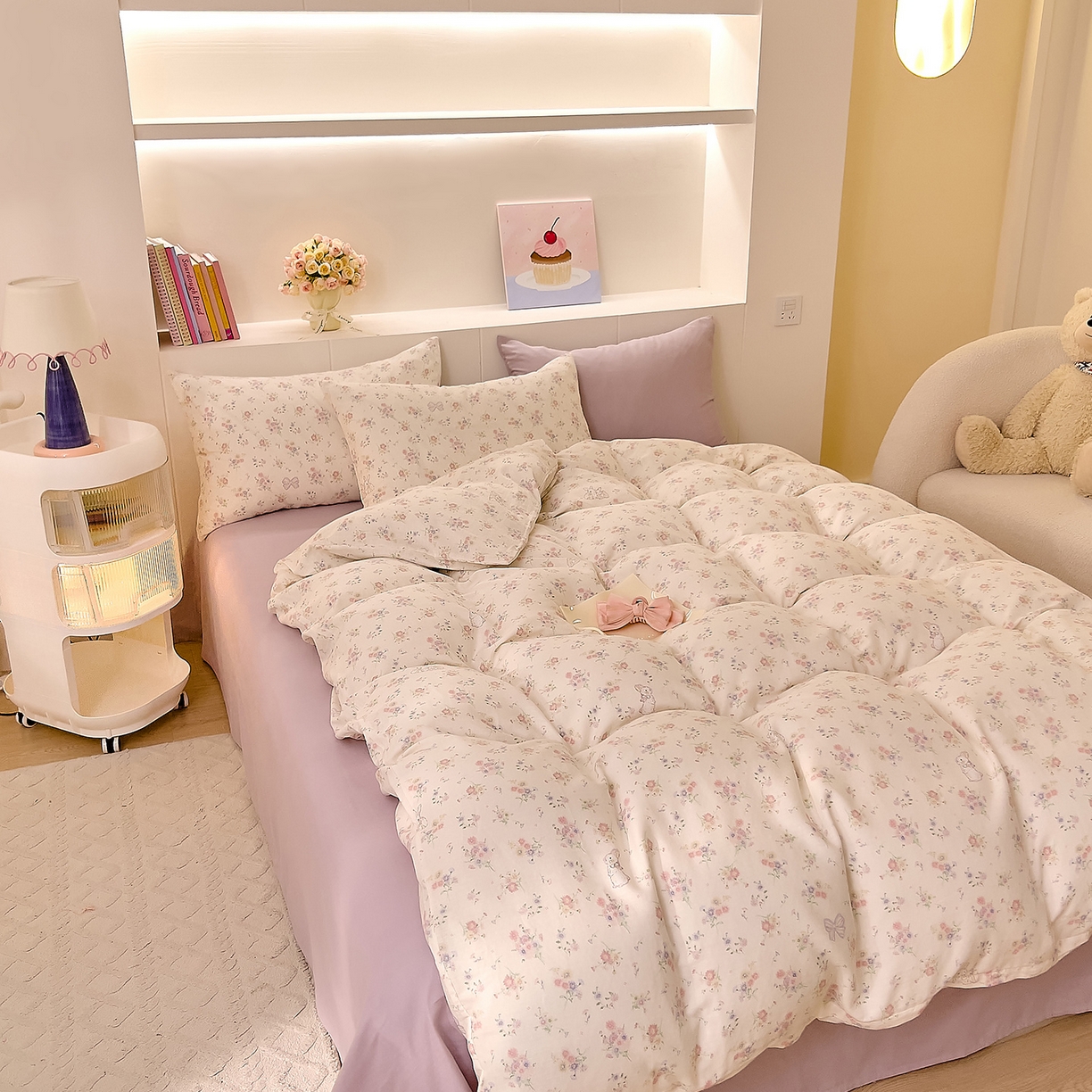 91家纺网 家纺一手货源 找家纺 DoDo 兜兜 2025新款全棉纯棉小温暖双层纱四件套【可定做尺寸】 丛林小兔