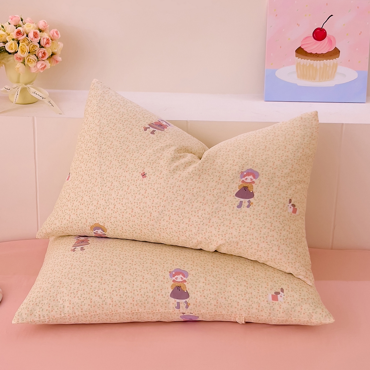 91家纺网 家纺一手货源 找家纺 DoDo 兜兜 2025新款全棉纯棉小温暖双层纱系列单床单【可定做尺寸】 春日女孩