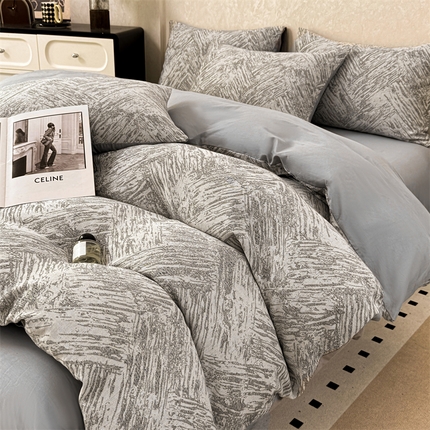 灰鲸2025新款A类全棉三层纱色织提花系列四件套 本色-灰
