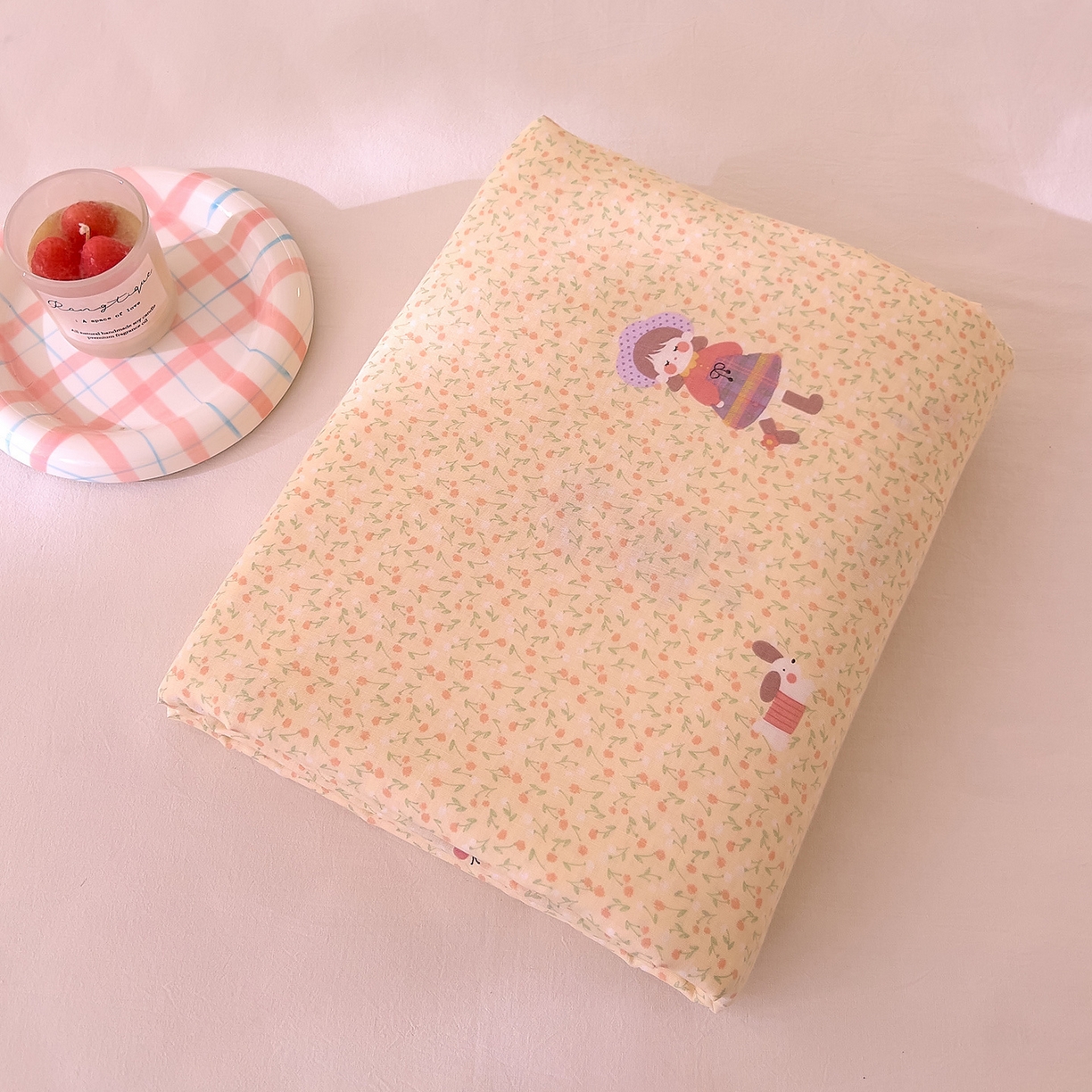 91家纺网 家纺一手货源 找家纺 DoDo 兜兜 2025新款全棉纯棉小温暖双层纱系列单床单【可定做尺寸】 春日女孩