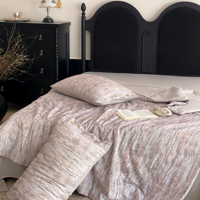 91家纺网 家纺一手货源 找家纺 （总）赫帛 2025新款60支全棉双层纱夏被-云屿沁棕