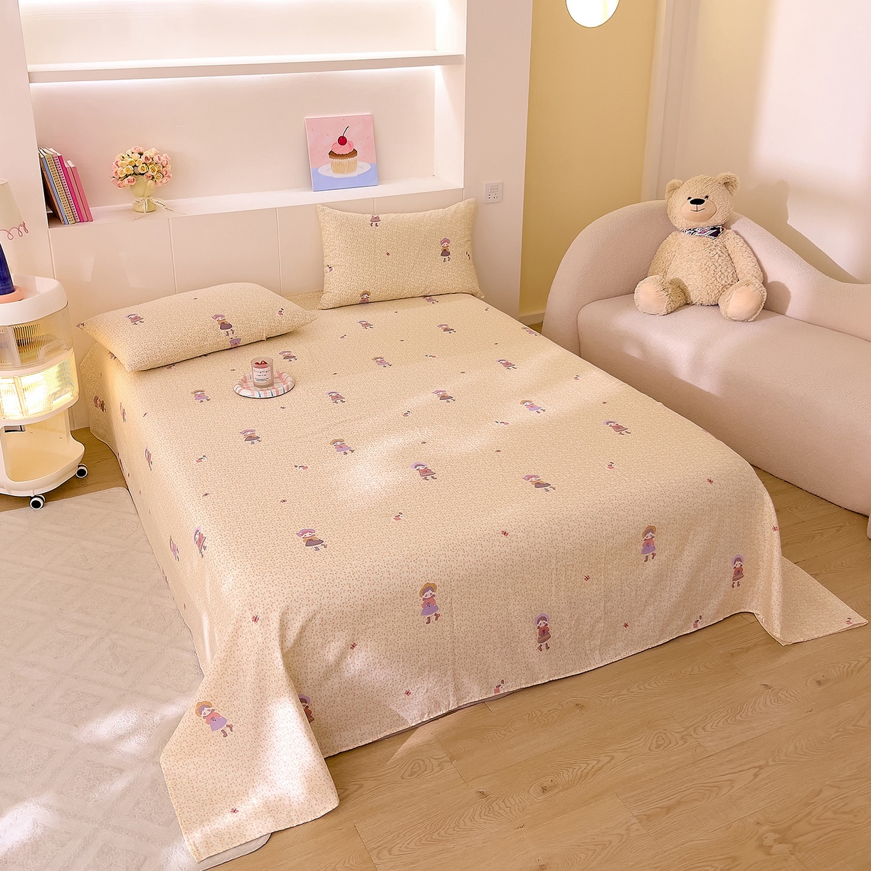 91家纺网 家纺一手货源 找家纺 DoDo 兜兜 2025新款全棉纯棉小温暖双层纱系列单床单【可定做尺寸】 春日女孩