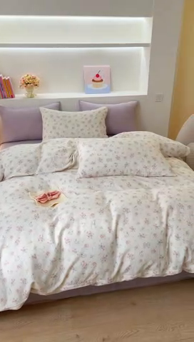 91家纺网 家纺一手货源 找家纺 DoDo 兜兜 2025新款全棉纯棉小温暖双层纱四件套【可定做尺寸】 丛林小兔