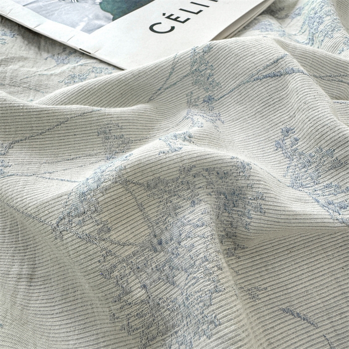 91家纺网 家纺一手货源 找家纺 灰鲸2025新款A类全棉三层纱色织提花系列四件套 初春-蓝