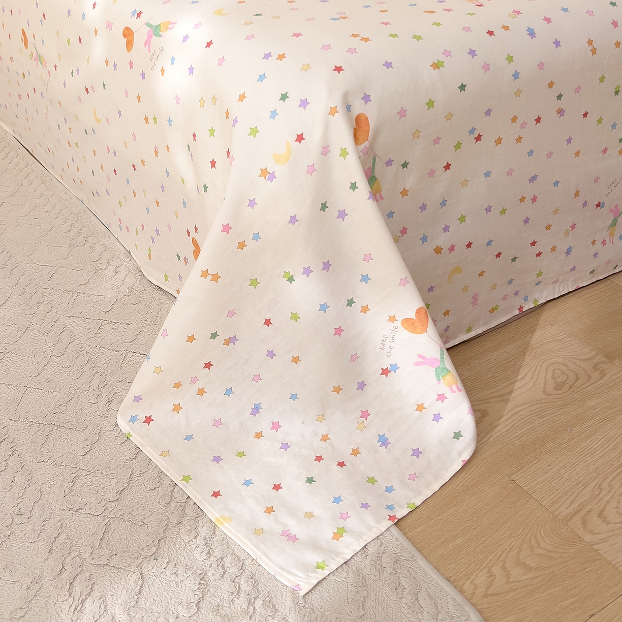 91家纺网 家纺一手货源 找家纺 DoDo 兜兜 2025新款全棉纯棉小温暖双层纱系列单床单【可定做尺寸】 缤纷小兔