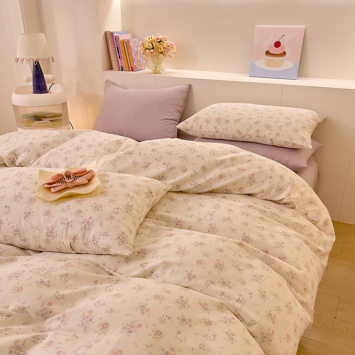 91家纺网 家纺一手货源 找家纺 DoDo 兜兜 2025新款全棉纯棉小温暖双层纱四件套【可定做尺寸】 丛林小兔