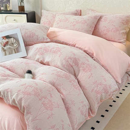 91家纺网 家纺一手货源 找家纺 （总）灰鲸2025新款A类全棉三层纱色织提花系列四件套