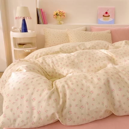91家纺网 家纺一手货源 找家纺 DoDo 兜兜 2025新款全棉纯棉小温暖双层纱系列单被套【可定做尺寸】 邂逅-粉