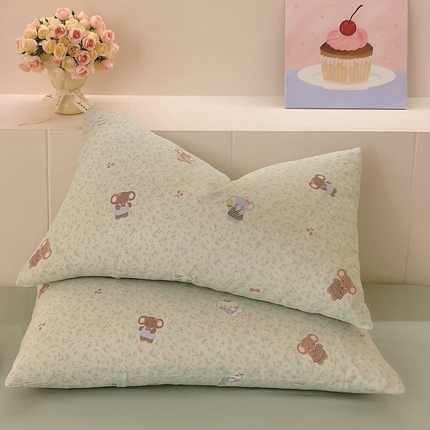 DoDo 兜兜 2025新款全棉纯棉小温暖双层纱系列单枕套【可定做尺寸】 幸福小象-绿