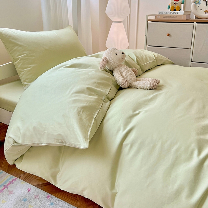 91家纺网 家纺一手货源 找家纺 泽西家纺 2025新款A类加密全棉40支13376简约风宿舍双拼纯色纯棉学生三件套 橄榄绿