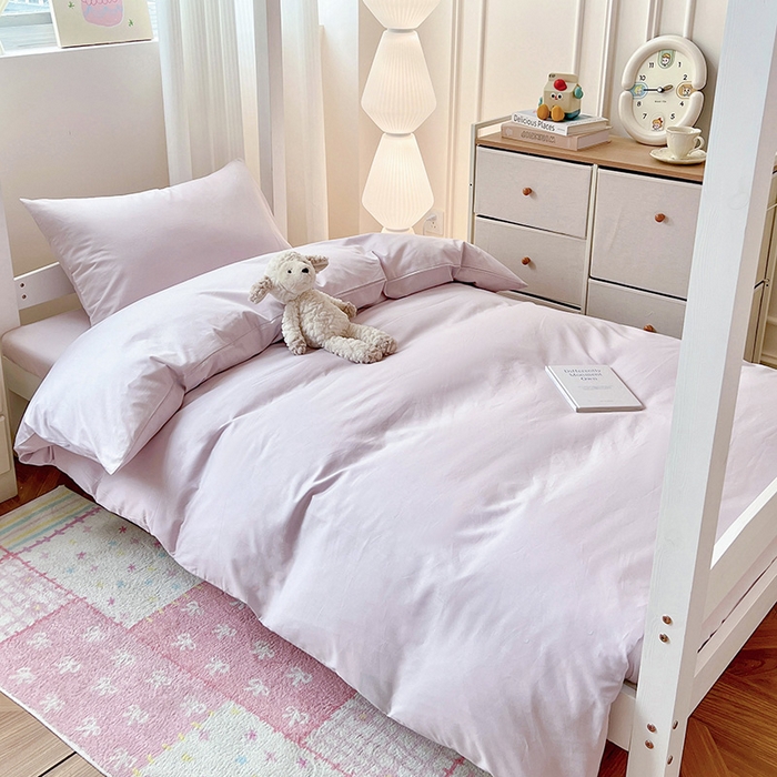 91家纺网 家纺一手货源 找家纺 泽西家纺 2025新款A类加密全棉40支13376简约风宿舍双拼纯色纯棉学生三件套 微微紫