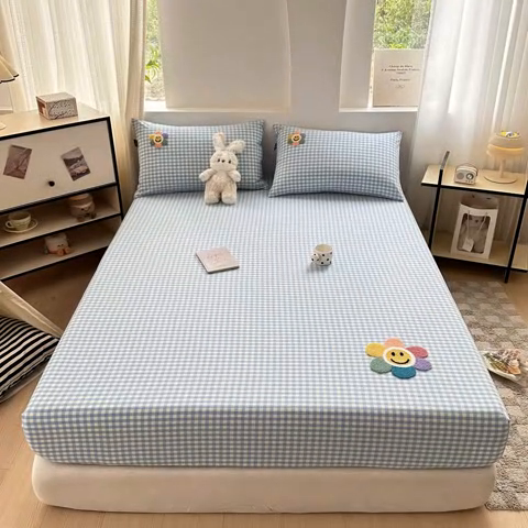 91家纺网 家纺一手货源 找家纺 乐美家纺 2025秋冬新款全棉色织水洗棉床笠三件套系列 彩虹花