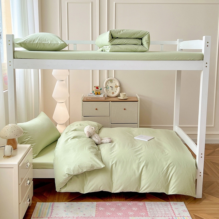 91家纺网 家纺一手货源 找家纺 泽西家纺 2025新款A类加密全棉40支13376简约风宿舍双拼纯色纯棉学生三件套 橄榄绿