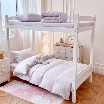 泽西家纺 2025新款A类加密全棉40支13376简约风宿舍双拼纯色纯棉学生三件套 微微紫