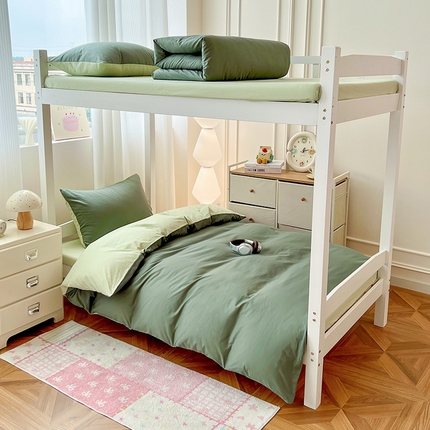 泽西家纺 2025新款A类加密全棉40支13376简约风宿舍双拼纯色纯棉学生三件套 军绿+橄榄绿