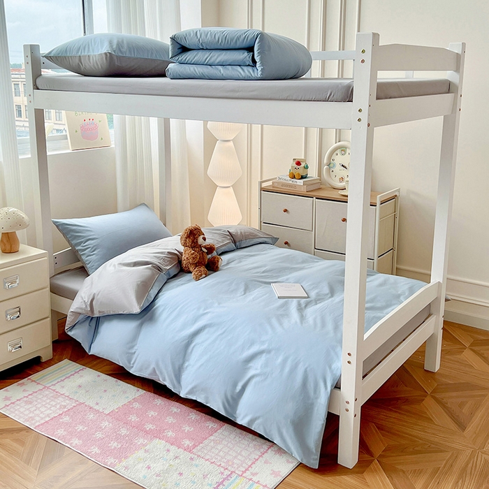 91家纺网 家纺一手货源 找家纺 泽西家纺 2025新款A类加密全棉40支13376简约风宿舍双拼纯色纯棉学生三件套 淡蓝+深灰