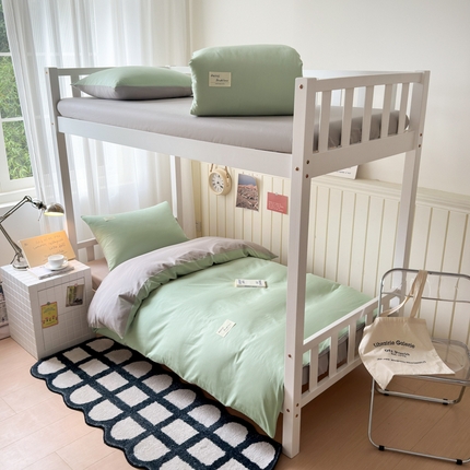 曼之夏 2025新款全棉拼色纯色宿舍学生三件套 浅绿+米灰