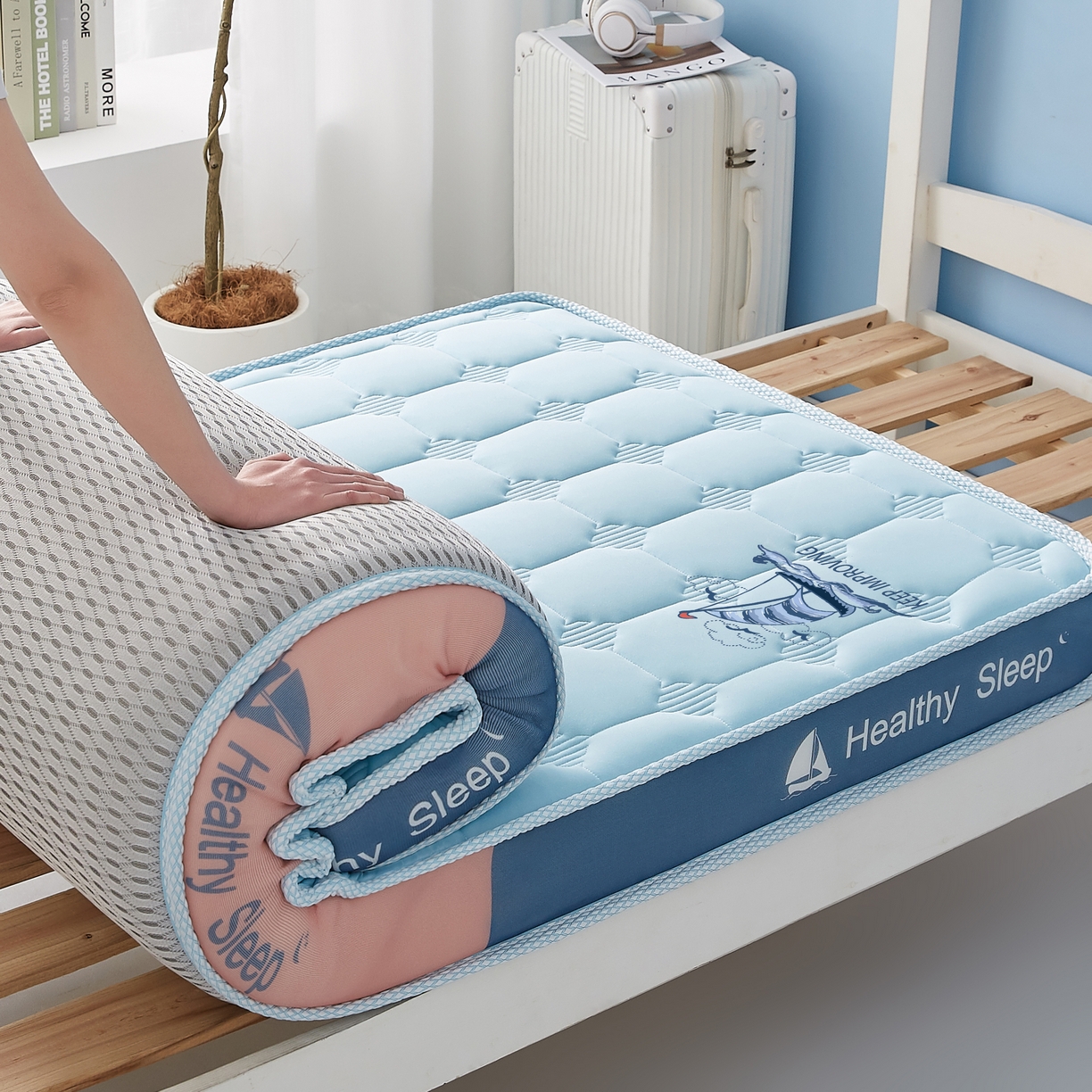 91家纺网 家纺一手货源 找家纺 艺博床垫 2025新款一帆风顺帆船标学生床垫 一帆风顺帆船标蓝色