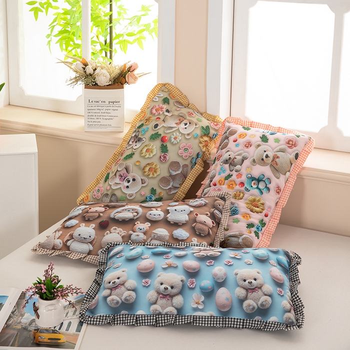 91家纺网 家纺一手货源 找家纺 （总）九州枕芯 2025新款5D数码印花小熊纯荞麦枕