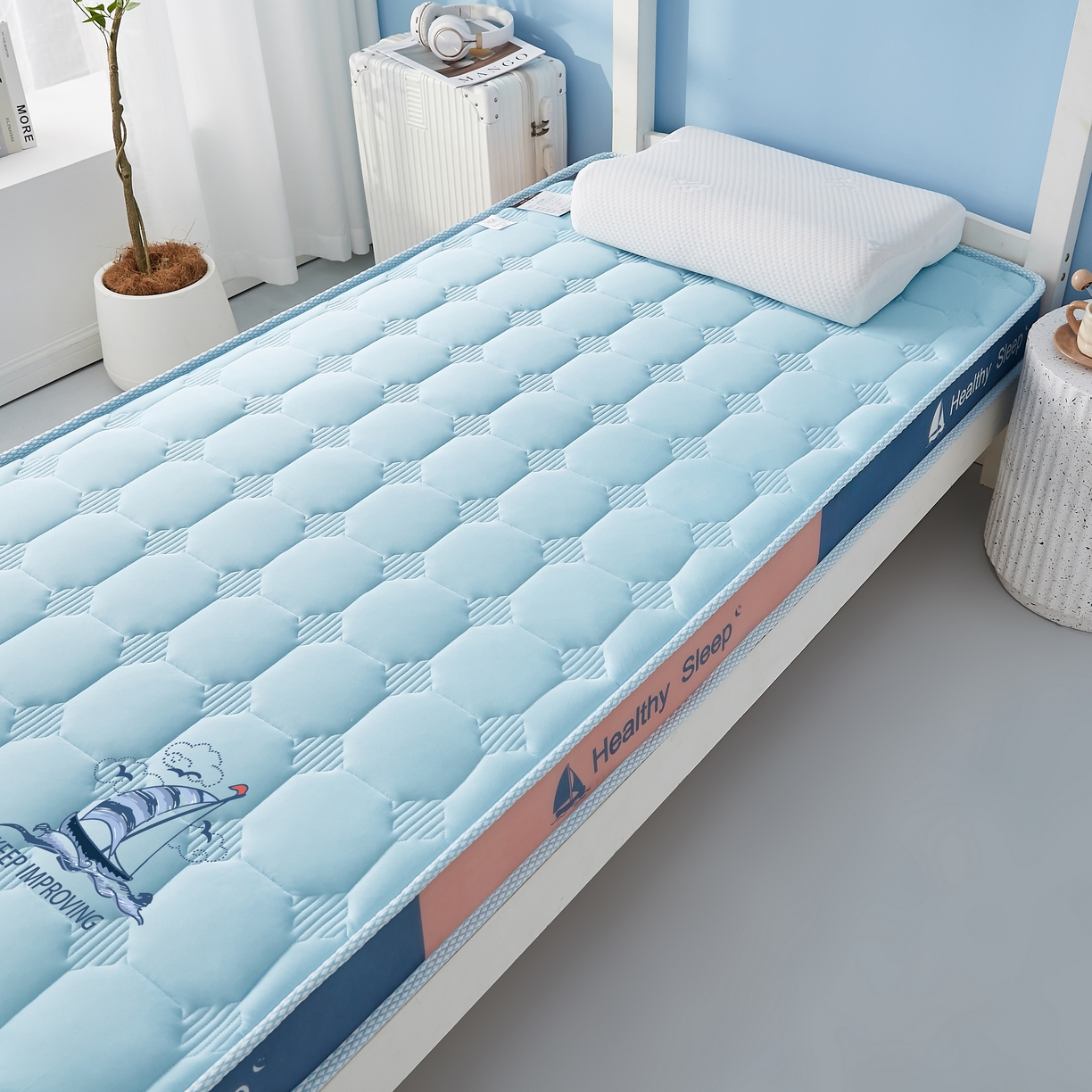 91家纺网 家纺一手货源 找家纺 艺博床垫 2025新款一帆风顺帆船标学生床垫 一帆风顺帆船标蓝色