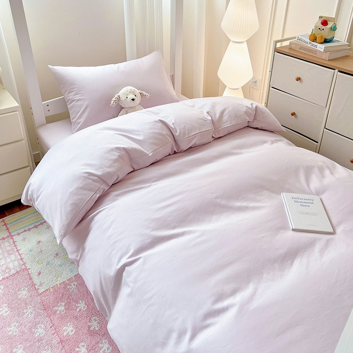 91家纺网 家纺一手货源 找家纺 泽西家纺 2025新款A类加密全棉40支13376简约风宿舍双拼纯色纯棉学生三件套 微微紫