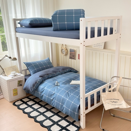 曼之夏 2025新款全棉拼色纯色宿舍学生三件套 蓝格