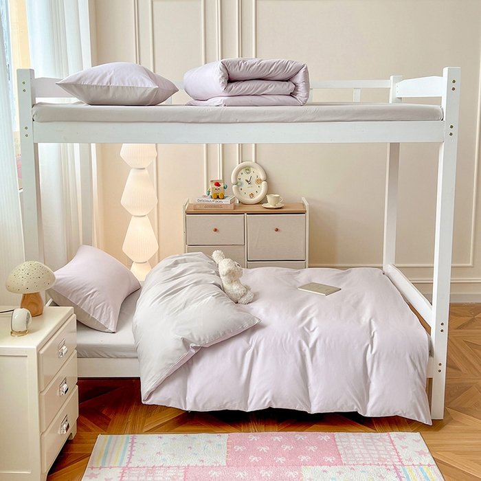 91家纺网 家纺一手货源 找家纺 泽西家纺 2025新款A类加密全棉40支13376简约风宿舍双拼纯色纯棉学生三件套 微微紫+浅米灰