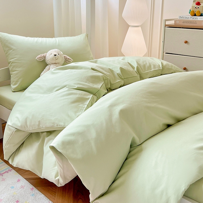 91家纺网 家纺一手货源 找家纺 泽西家纺 2025新款A类加密全棉40支13376简约风宿舍双拼纯色纯棉学生三件套 橄榄绿