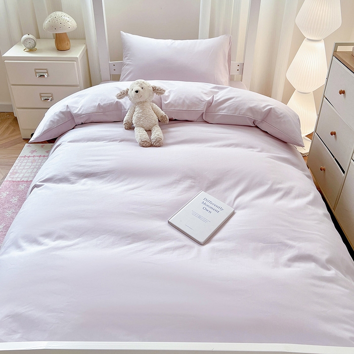 91家纺网 家纺一手货源 找家纺 泽西家纺 2025新款A类加密全棉40支13376简约风宿舍双拼纯色纯棉学生三件套 微微紫