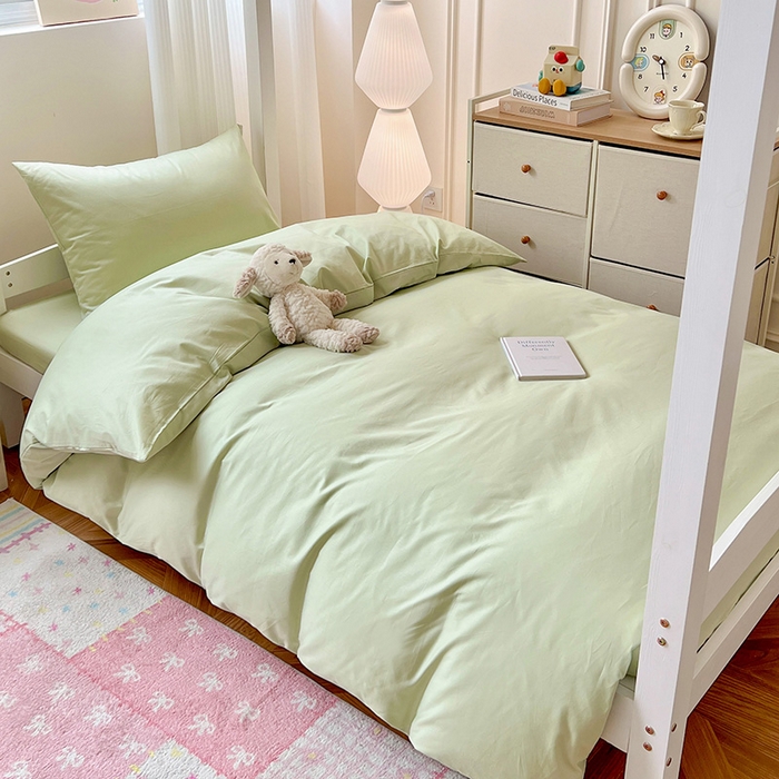 91家纺网 家纺一手货源 找家纺 泽西家纺 2025新款A类加密全棉40支13376简约风宿舍双拼纯色纯棉学生三件套 橄榄绿