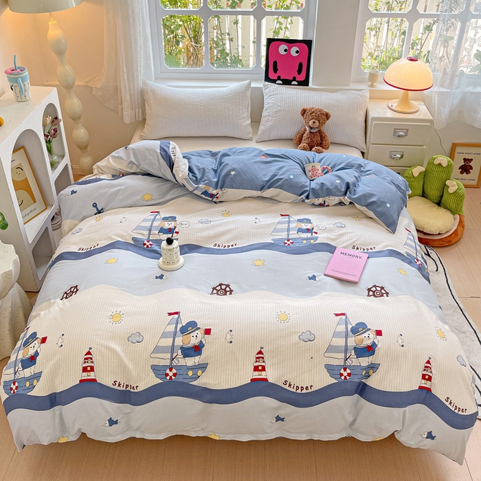 91家纺网 家纺一手货源 找家纺 依庭 2025春夏新款12868全棉纯棉印花卡通系列单被套 被套单件 花语情怀