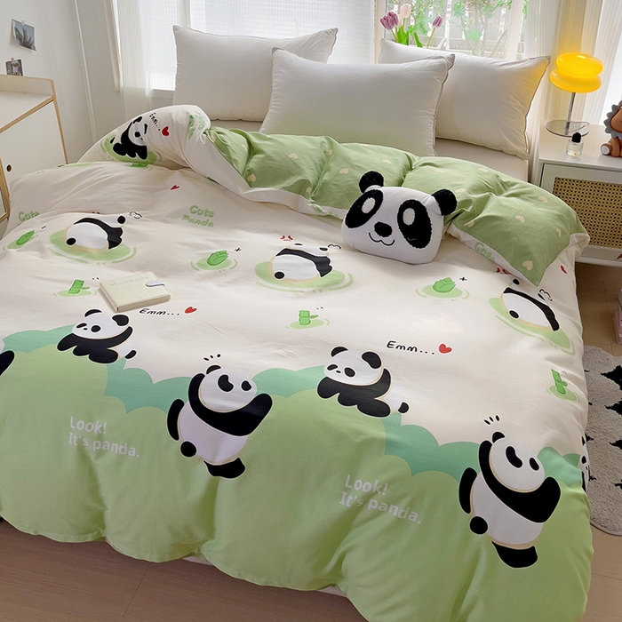 91家纺网 家纺一手货源 找家纺 依庭 2025春夏新款12868全棉纯棉印花卡通系列单被套 被套单件 莱迪熊-粉