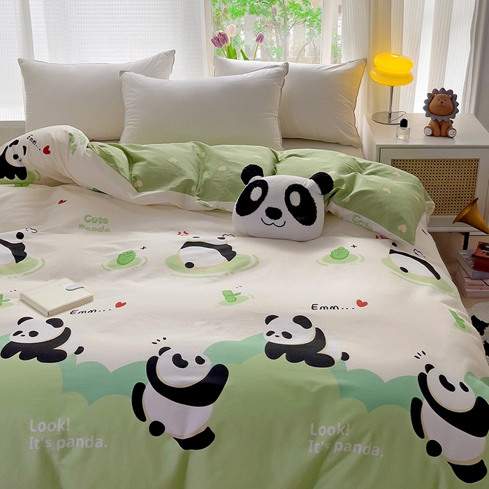 91家纺网 家纺一手货源 找家纺 依庭 2025春夏新款12868全棉纯棉印花卡通系列单被套 被套单件 莱迪熊-粉