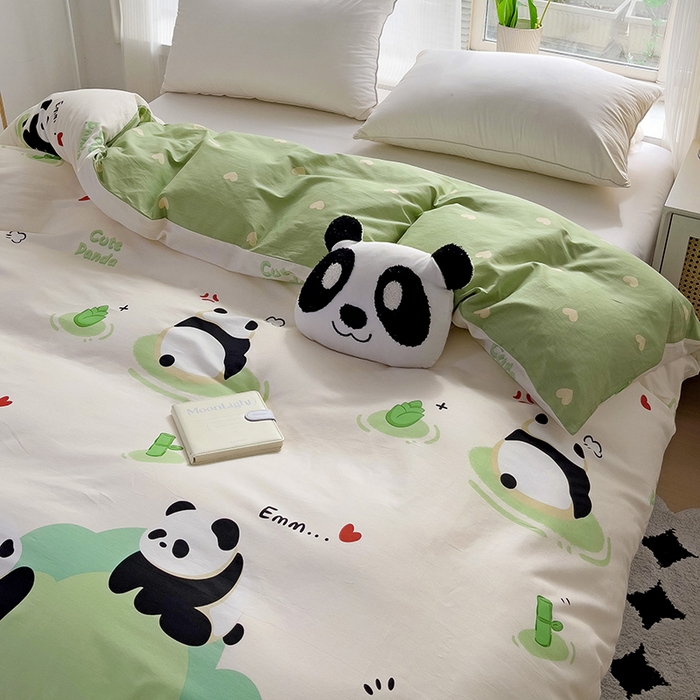 91家纺网 家纺一手货源 找家纺 依庭 2025春夏新款12868全棉纯棉印花卡通系列单被套 被套单件 莱迪熊-粉