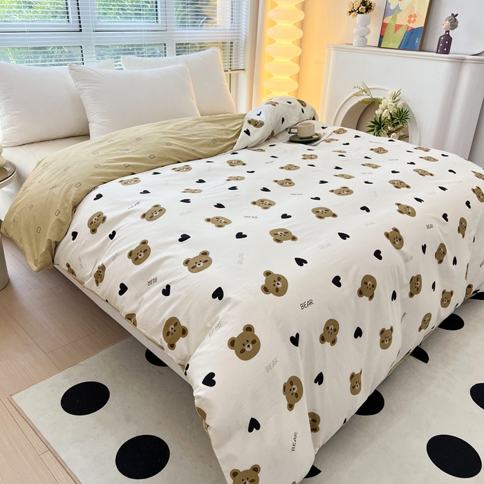 91家纺网 家纺一手货源 找家纺 依庭 2025春夏新款12868全棉纯棉印花卡通系列单被套 被套单件 茉婉-灰