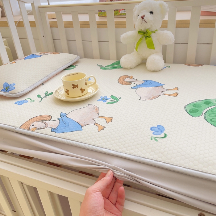 小叮当家纺仓储工厂店 （提供买家秀 爆款花型 不断货）2025新款冰豆豆儿童卡通凉席床笠 小鸭子