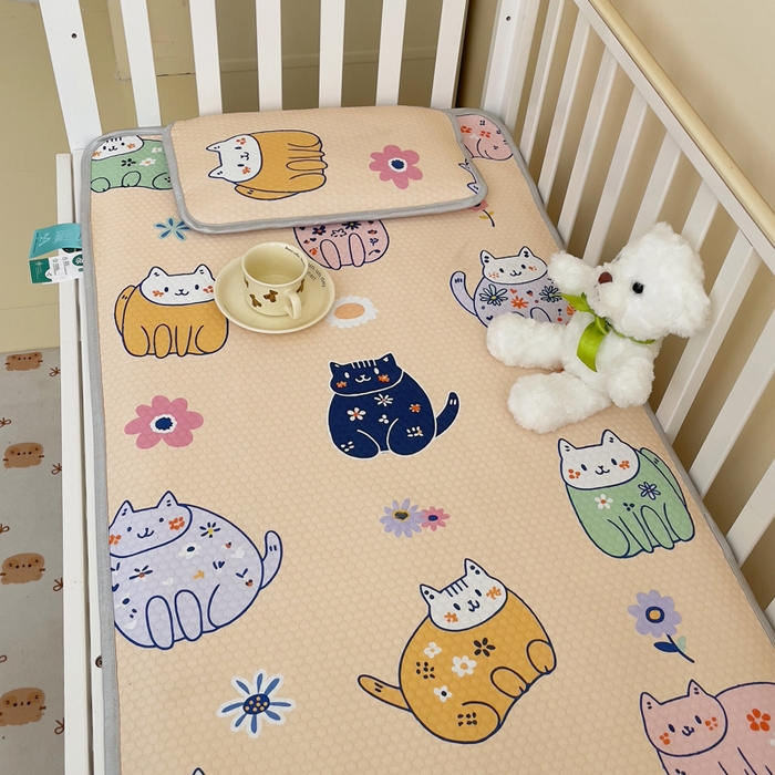 小叮当家纺仓储工厂店 （提供买家秀 爆款花型 不断货）2025新款冰豆豆儿童卡通凉席床席 小猫