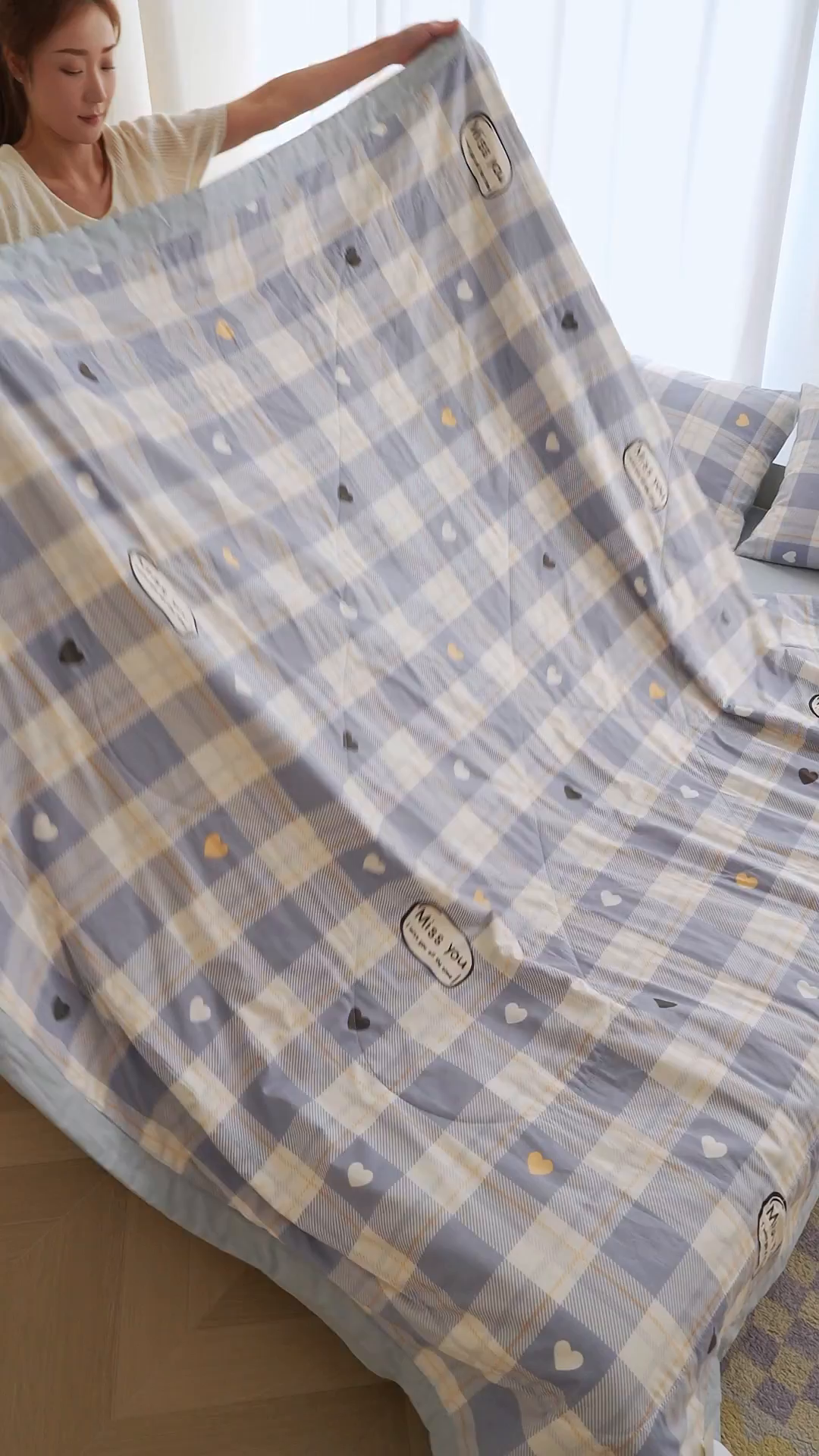 91家纺网 家纺一手货源 找家纺 蓝雀翎 2025新款全棉印花新疆棉花夏被 爱达拉