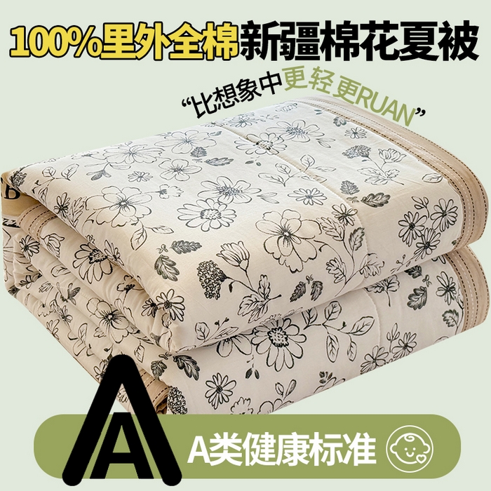 91家纺网 家纺一手货源 找家纺 蓝雀翎 2025新款全棉印花新疆棉花夏被 迪克奥莱